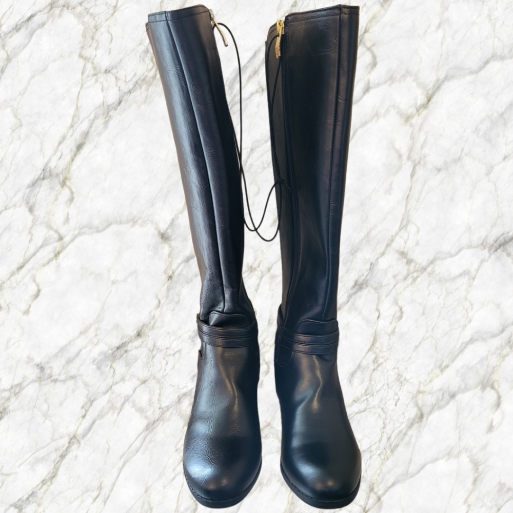 Very Nice, Liz Claiborne riding boots, full side zip, stretch, NWOT.